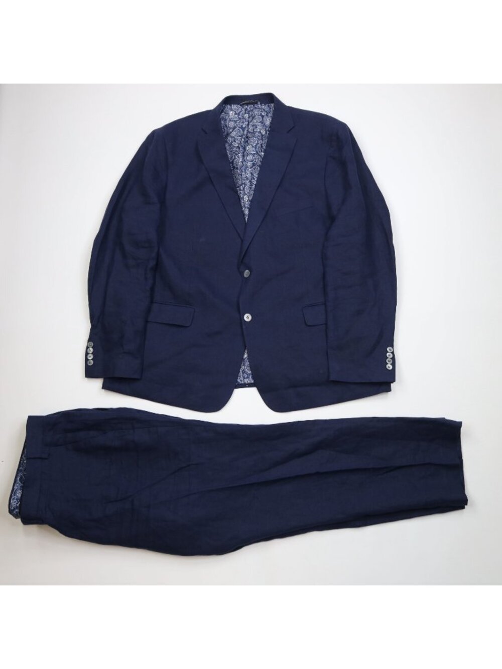 Ralph Lauren 50L 2 Piece Linen Knit Suit Wedding Navy Blue 42x30 Mens